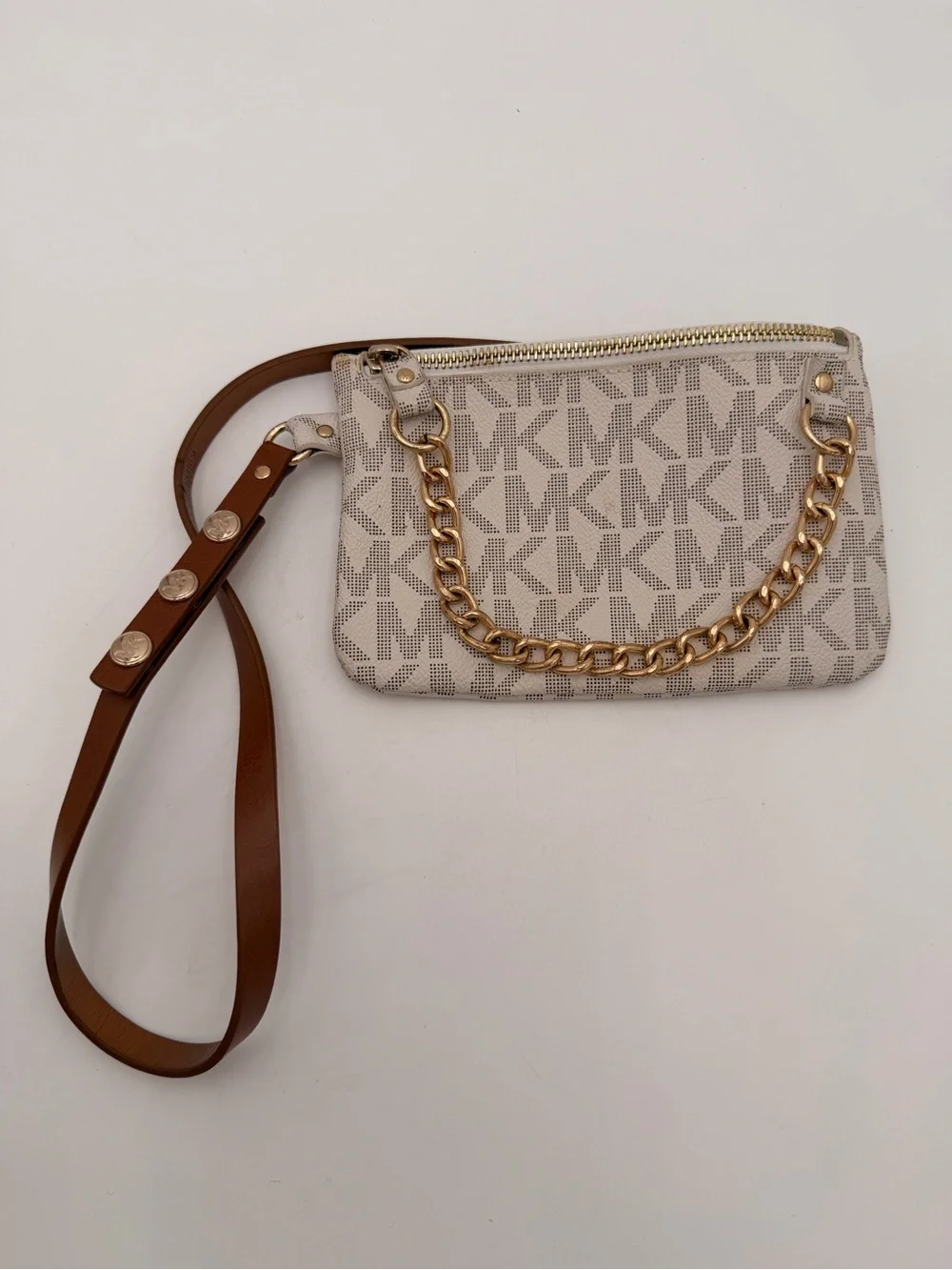 MICHAEL KORS Women's MK Signature Vanilla Synthetic Leather BELT BAG Pouch